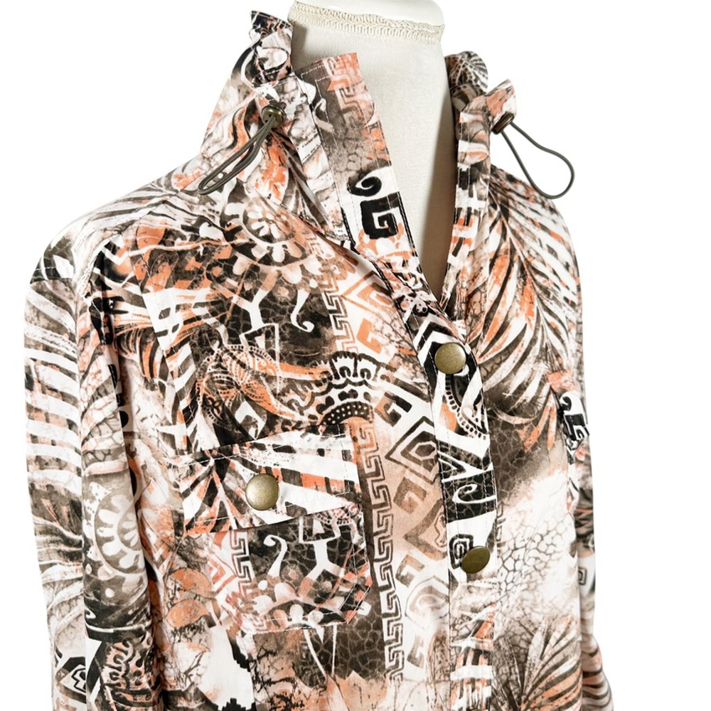 Chicos Tropical Aztec Snap Up Jacket Toggle Neck Artsy Beachy Top Size 3 = XL - Picture 9 of 11